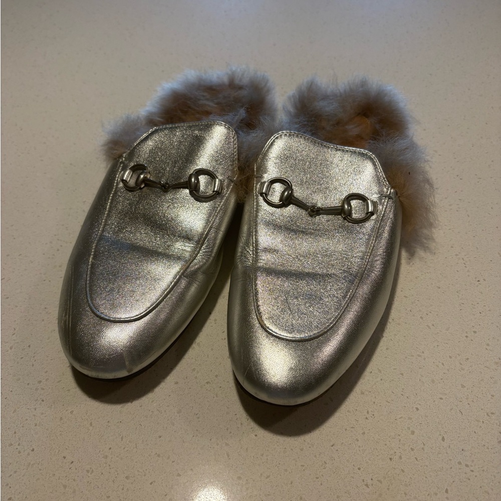 Luxurious Silver Fur-Lined Women's Loafers